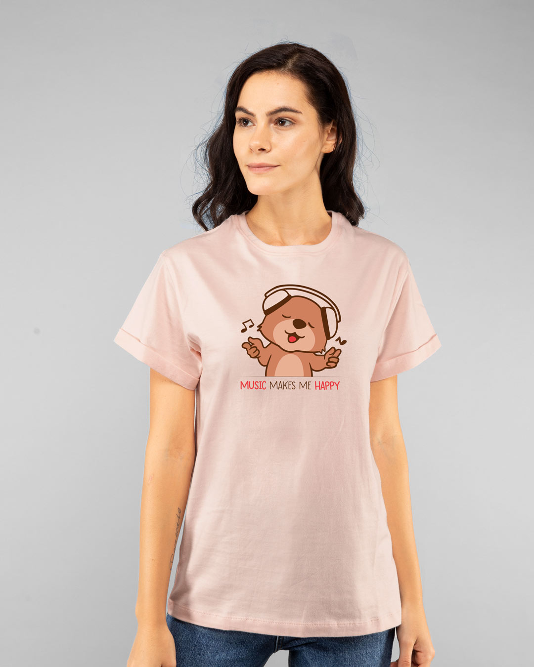 Shop Music Bear Boyfriend T-Shirt Baby Pink-Back