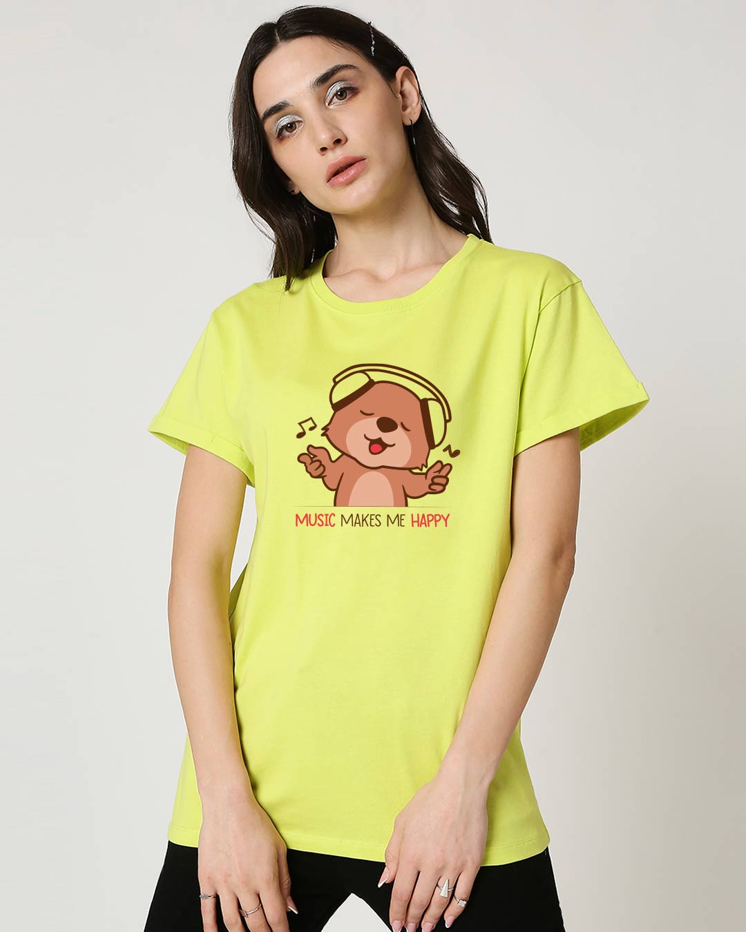 Shop Music Bear Boyfriend T-Shirt Neo Mint-Back