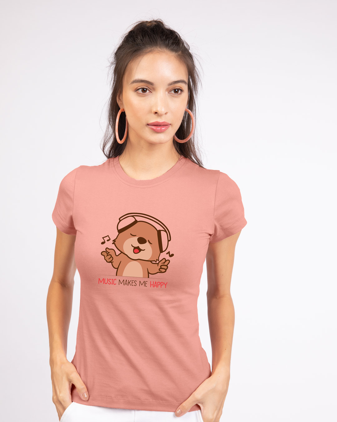 Shop Music Bear Half Sleeve Printed T-Shirt Misty Pink-Back