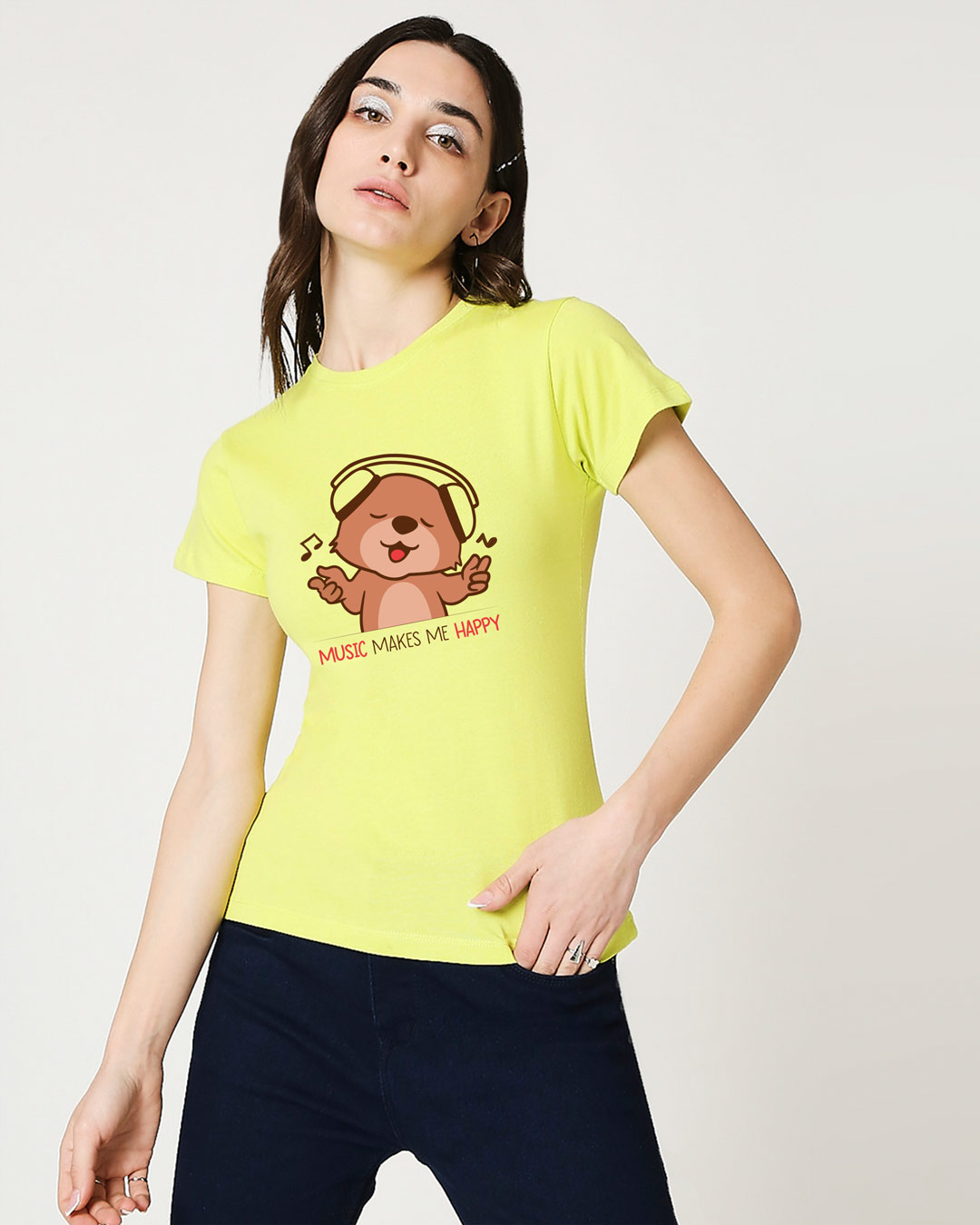 Shop Music Bear Half Sleeve Printed T-Shirt Neo Mint-Back