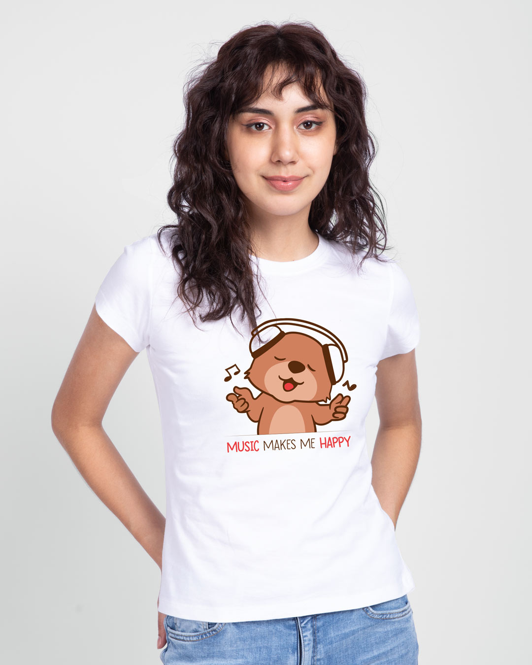 Shop Music Bear Half Sleeve Printed T-Shirt White-Back