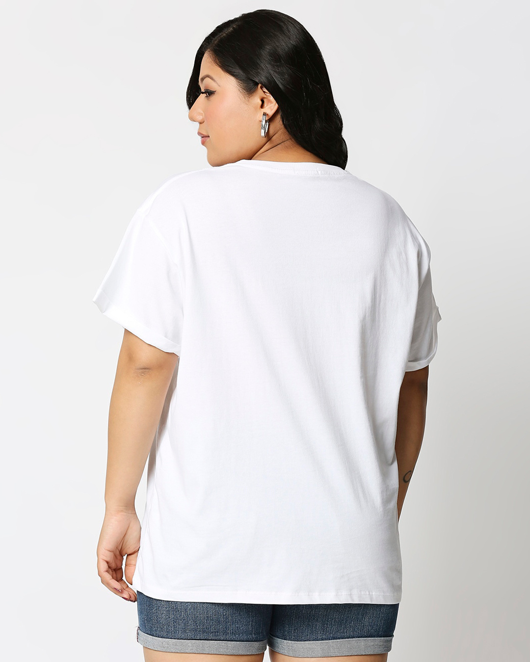 Shop Women's White Music Bear Graphic Printed Plus Size Boyfriend T-shirt-Back