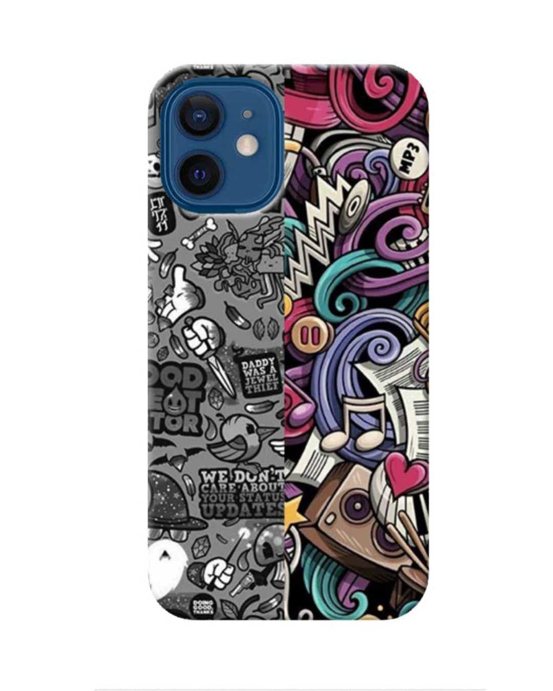 Shop Music Multi Abstract Printed Designer Hard Cover For iPhone 12 Mini (Impact Resistant, Matte Finish)-Front