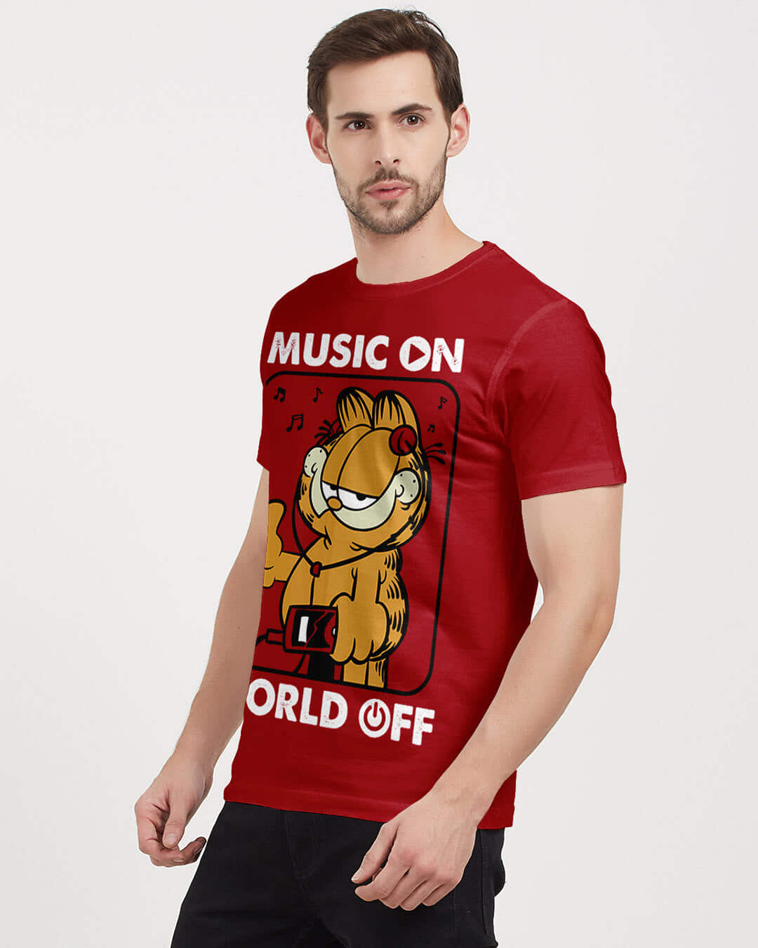 Shop Music On - Garfield OfficialHalf Sleeves Cotton T-shirt-Back