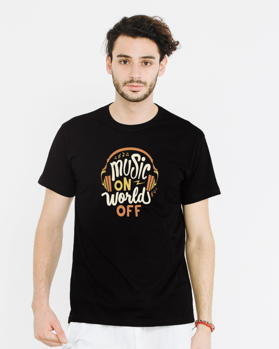 Shop Music On World Half Sleeve T-Shirt-Back