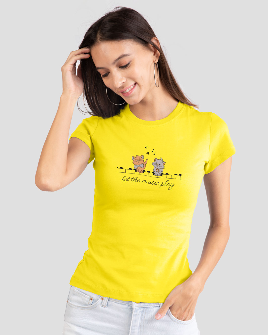 Shop Musical Cats Half Sleeve T-Shirt Pineapple Yellow (DL)-Back