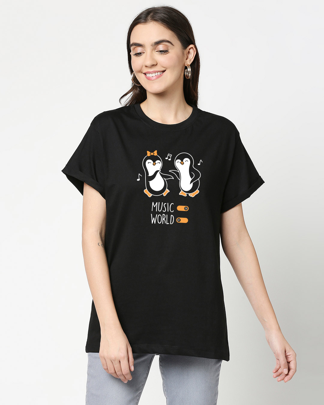 Shop Musical Penguins Boyfriend T-Shirt Black-Back