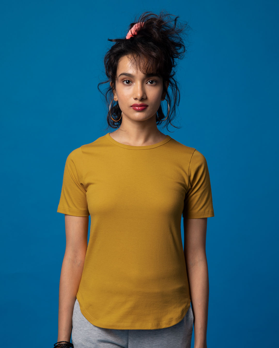 Buy Mustard Yellow Basic Round Hem T-Shirt Online at Bewakoof