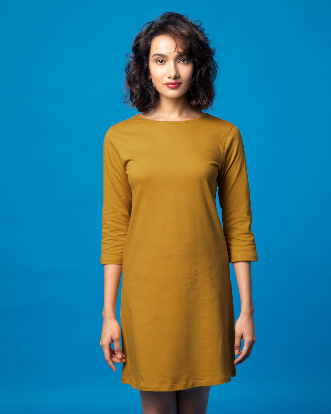 Buy Mustard Yellow Boat Neck 3/4th Sleeve T-Shirt Dress Online at Bewakoof