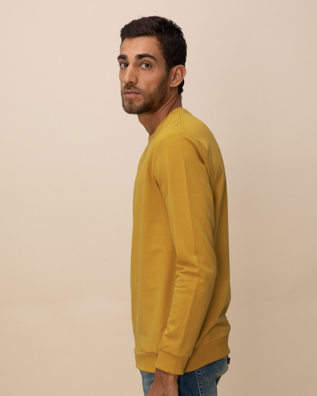 Shop Mustard Yellow Fleece Light Sweatshirt-Back