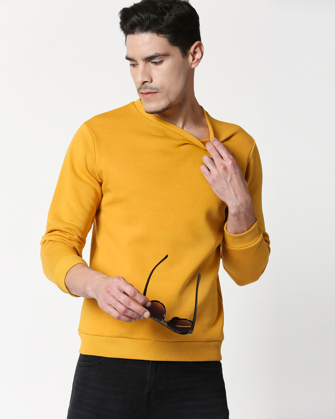 

Mustard Yellow Fleece Sweater Men' Plain Fleece Sweater Bewakoof.com