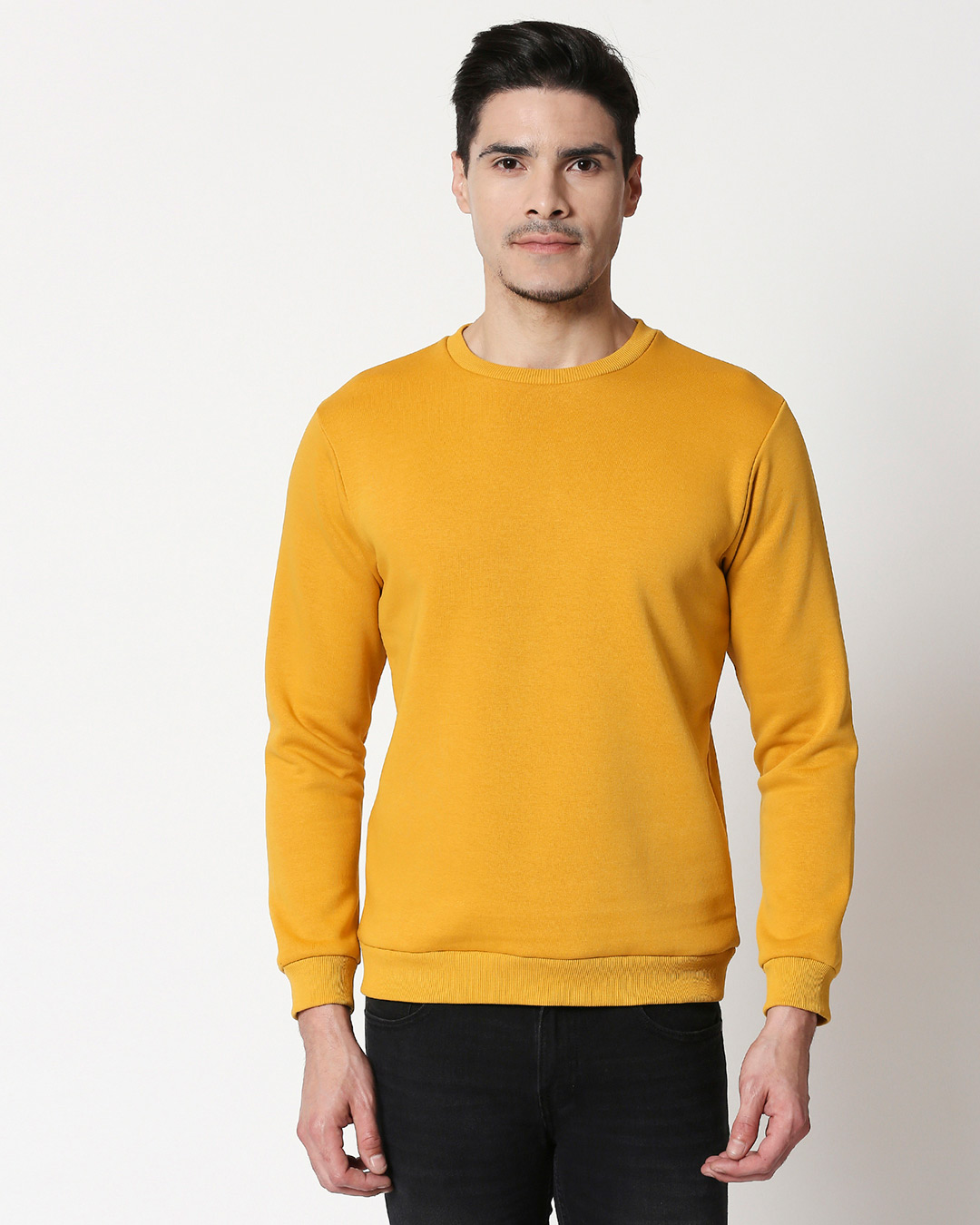 Shop Mustard Yellow Fleece Sweatshirt-Back