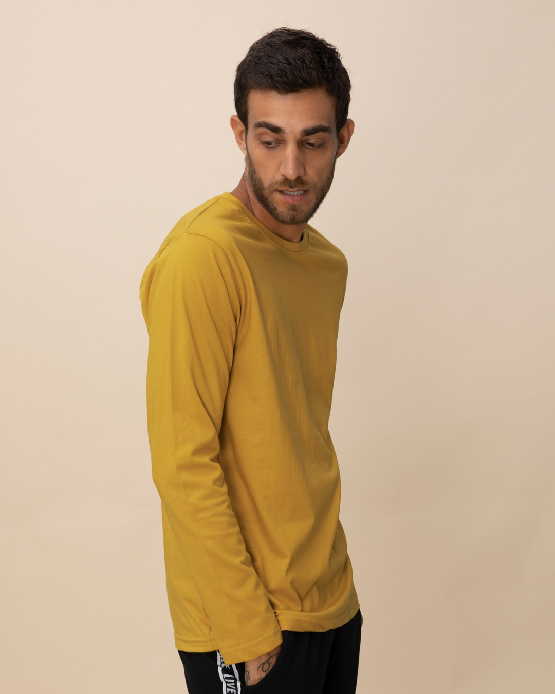 Shop Mustard Yellow Full Sleeve T-Shirt-Back