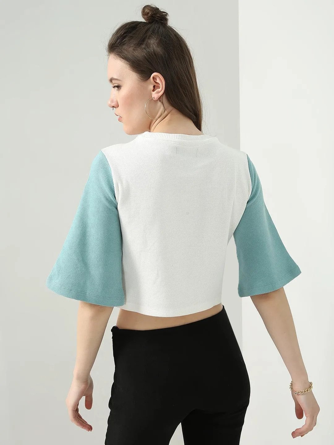 Shop Casual Three Fourth Sleeve Color Block Women Top-Back