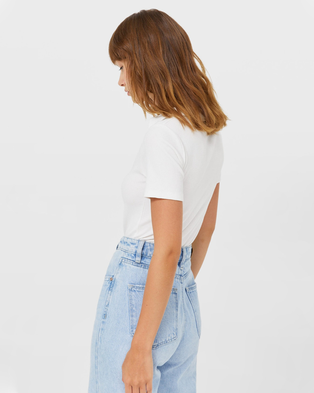 Shop White Solid Ribbed Collar Crop Tee-Back
