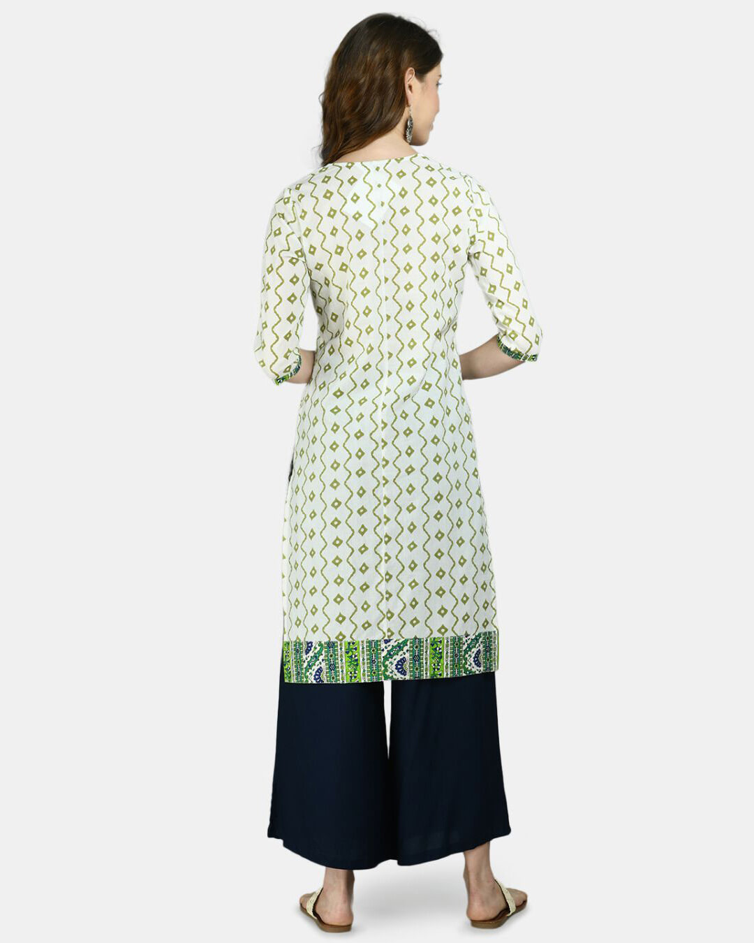 Shop Women's Multicolor Cotton Printed 3/4 Sleeve Round Neck Casual Kurta-Back