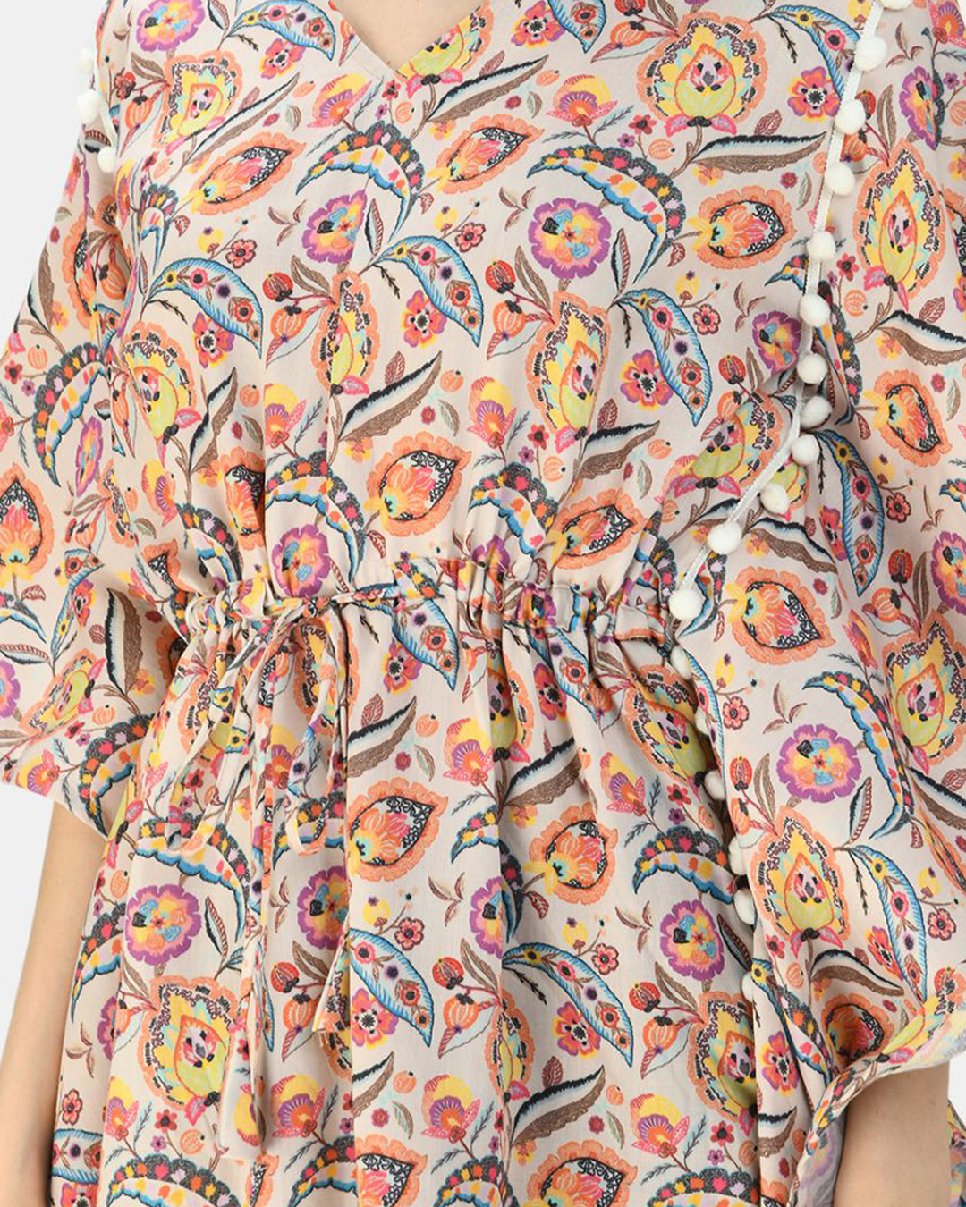 Shop Women's Multicolor Silk Blend Printed Half Sleeve V Neck Casual Kaftaan-Back
