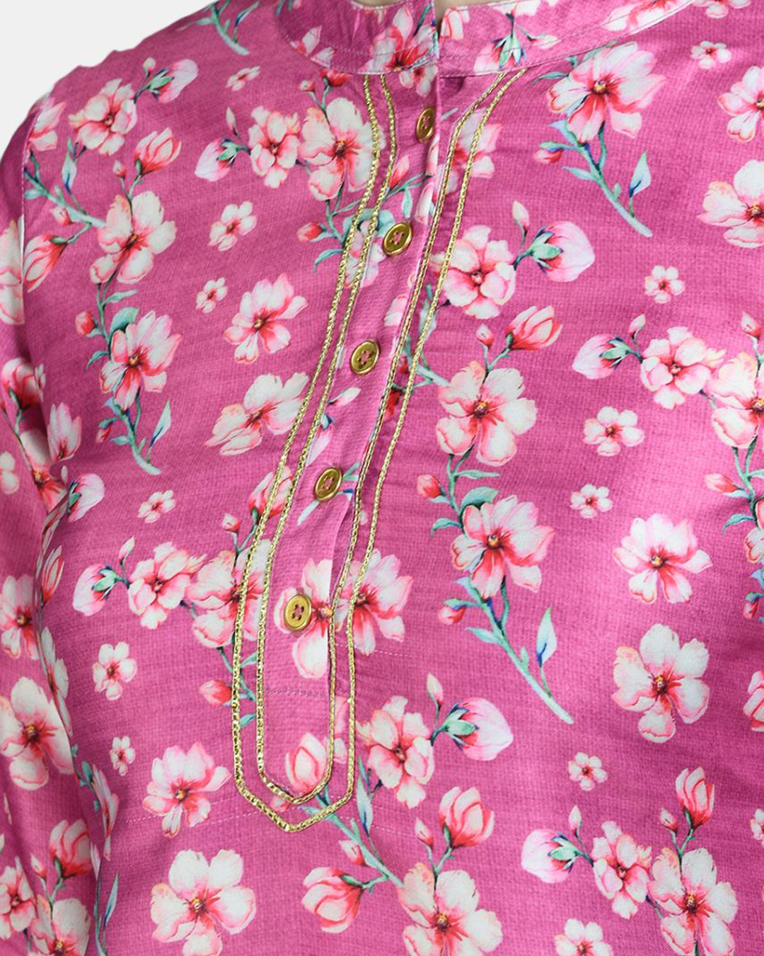 Shop Women's Multicolor Silk Printed 3/4 Sleeve Round Neck Casual Kurta-Back