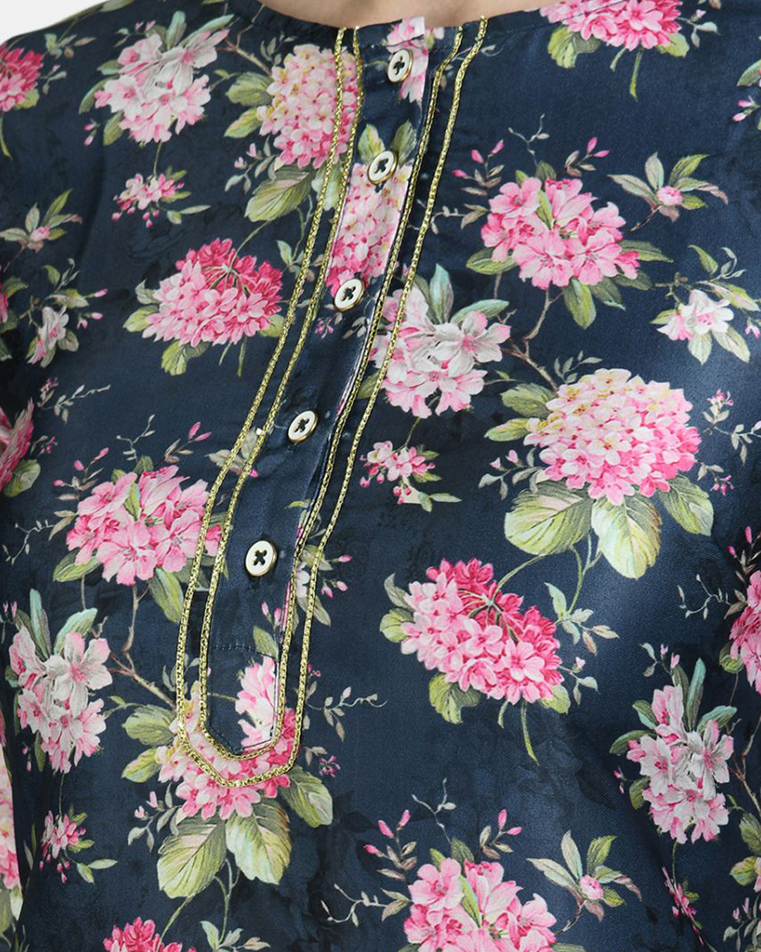 Shop Women's Multicolor Silk Printed 3/4 Sleeve Round Neck Casual Kurta-Back
