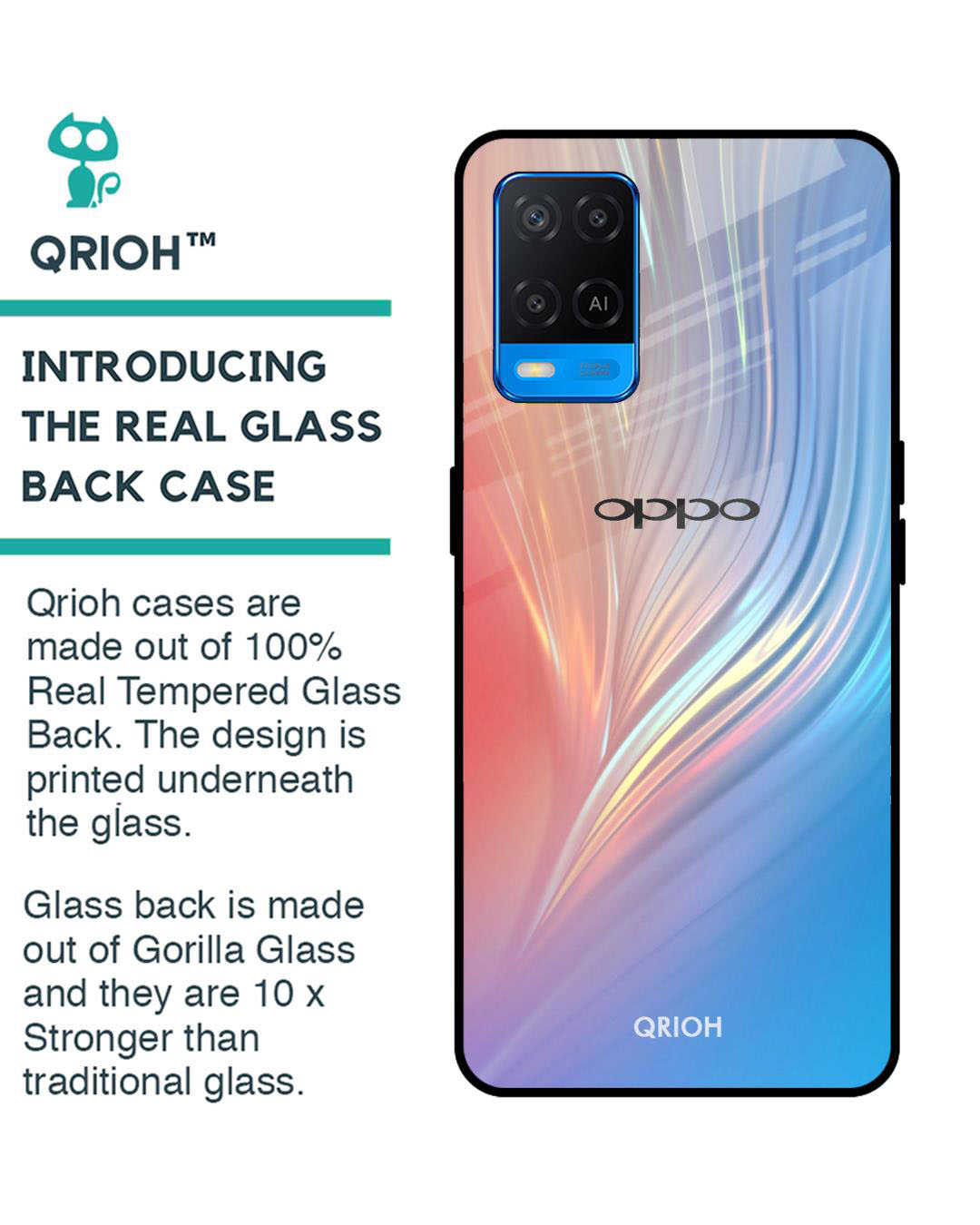 Shop Mystic Aurora Printed Premium Glass Cover for Oppo A54 (Shock Proof, Lightweight)-Back