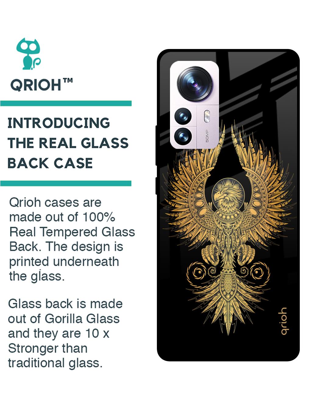 Shop Mythical Phoenix Art Printed Premium Glass Cover For Mi 12 Pro 5G (Impact Resistant, Matte Finish)-Back