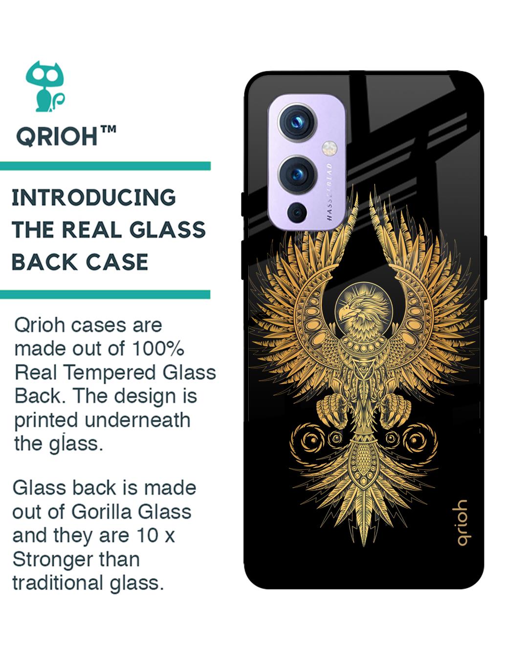 Shop Mythical Phoenix Art Printed Premium Glass Cover For OnePlus 9 (Impact Resistant, Matte Finish)-Back