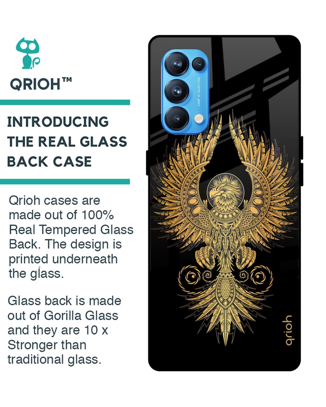 Shop Mythical Phoenix Art Printed Premium Glass Cover For Oppo Reno5 Pro (Impact Resistant, Matte Finish)-Back