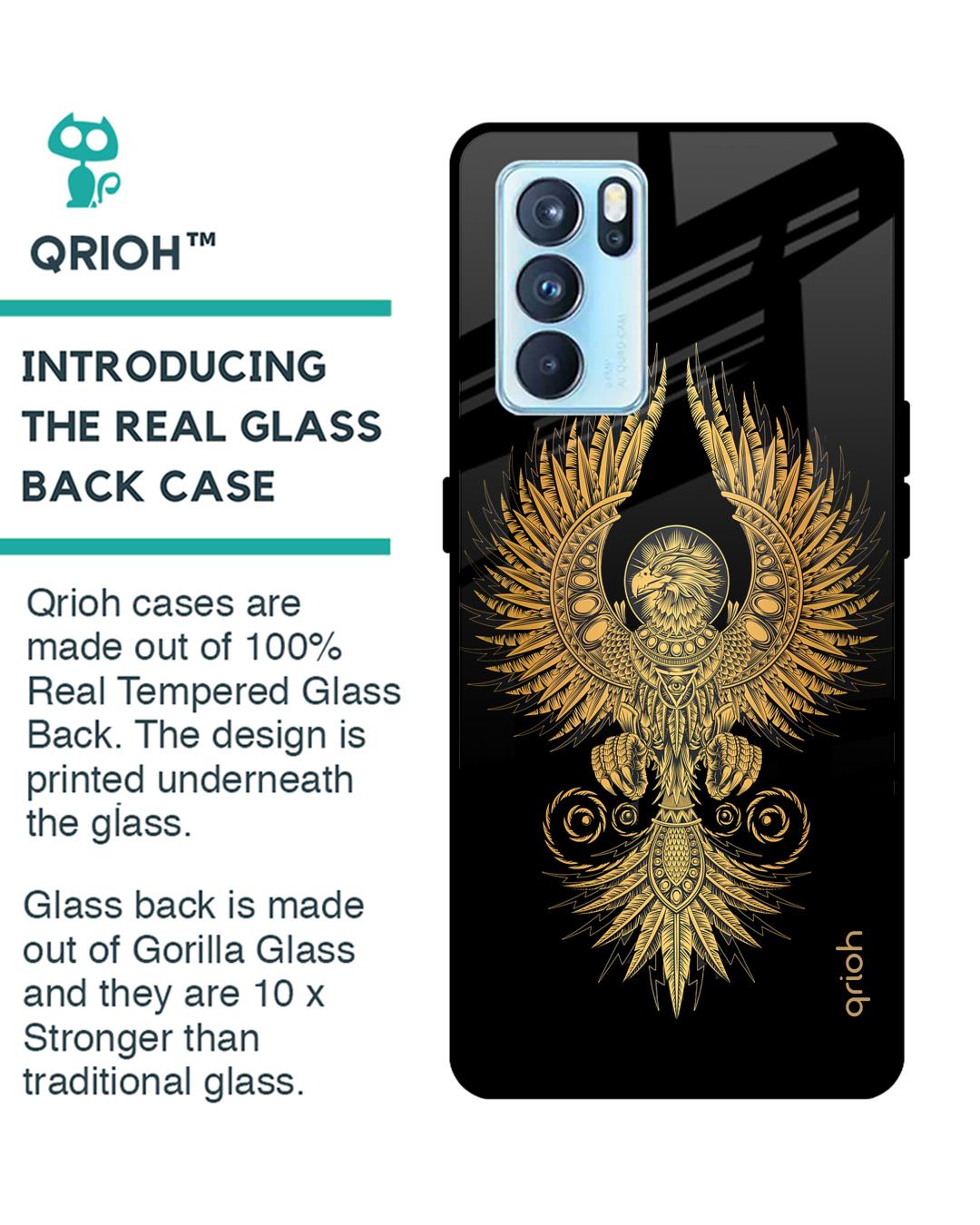 Shop Mythical Phoenix Art Printed Premium Glass Cover For Oppo Reno6 5G (Impact Resistant, Matte Finish)-Back