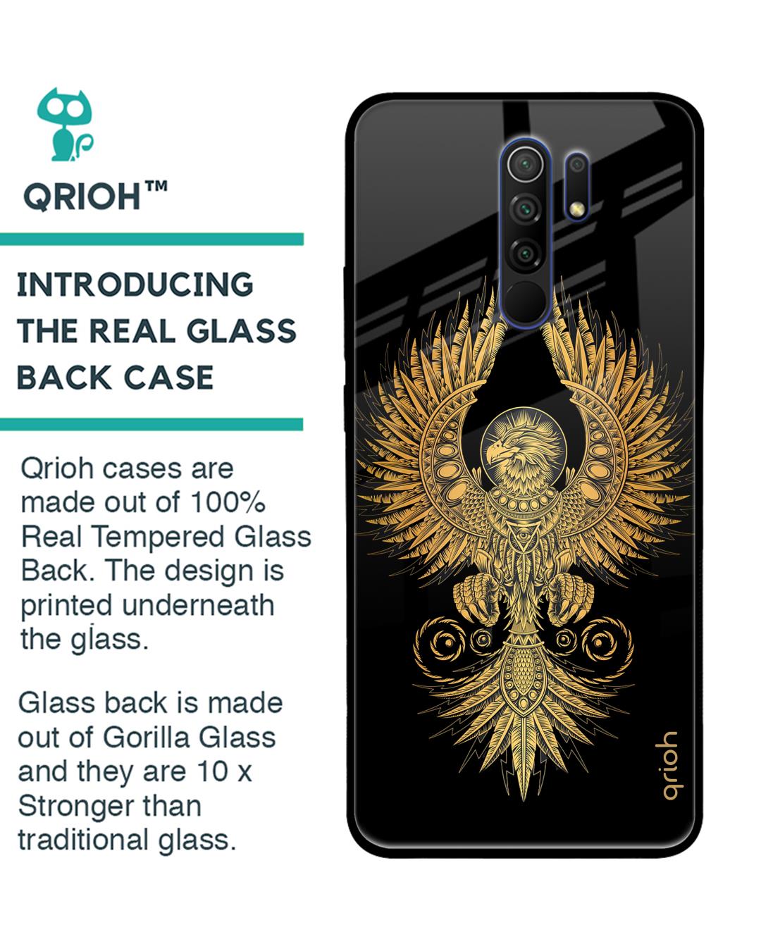 Shop Mythical Phoenix Art Printed Premium Glass Cover For Xiaomi Redmi 9 Prime (Matte Finish)-Back