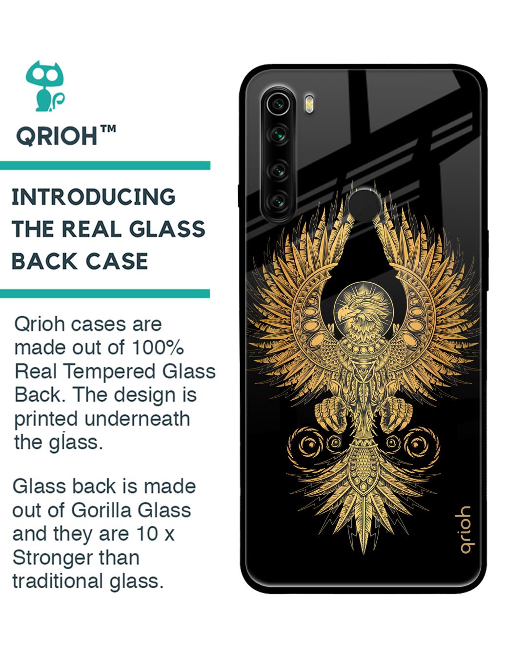 Shop Mythical Phoenix Art Printed Premium Glass Cover For Xiaomi Redmi Note 8 (Matte Finish)-Back