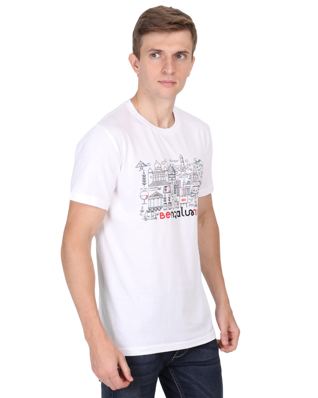 Shop Men's White Bengaluru Illustration AW Print Cotton T-shirt-Back
