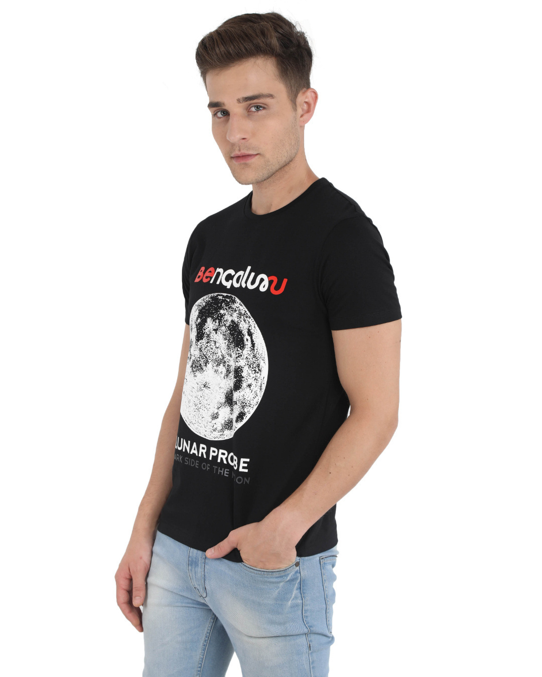Shop Unisex Black Bengaluru Lunar Probe Print Cotton T-shirt-Back
