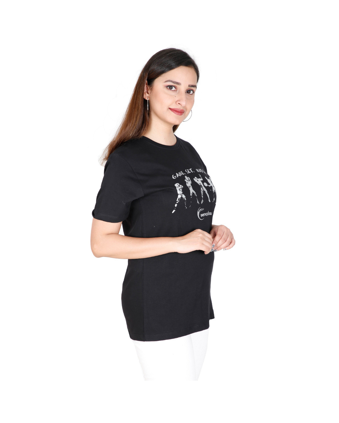Shop Unisex Black Game Set Match Typography Cotton T-shirt-Back