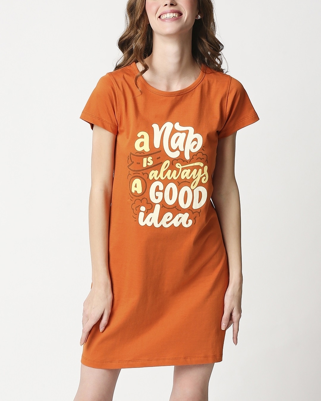 Nap Is Good Round Neck Half Sleeves T Shirt Dress