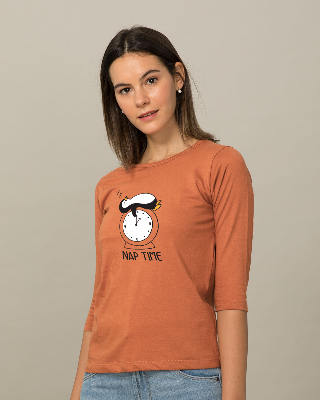 Shop Nap Penguin Round Neck 3/4th Sleeve T-Shirt-Back