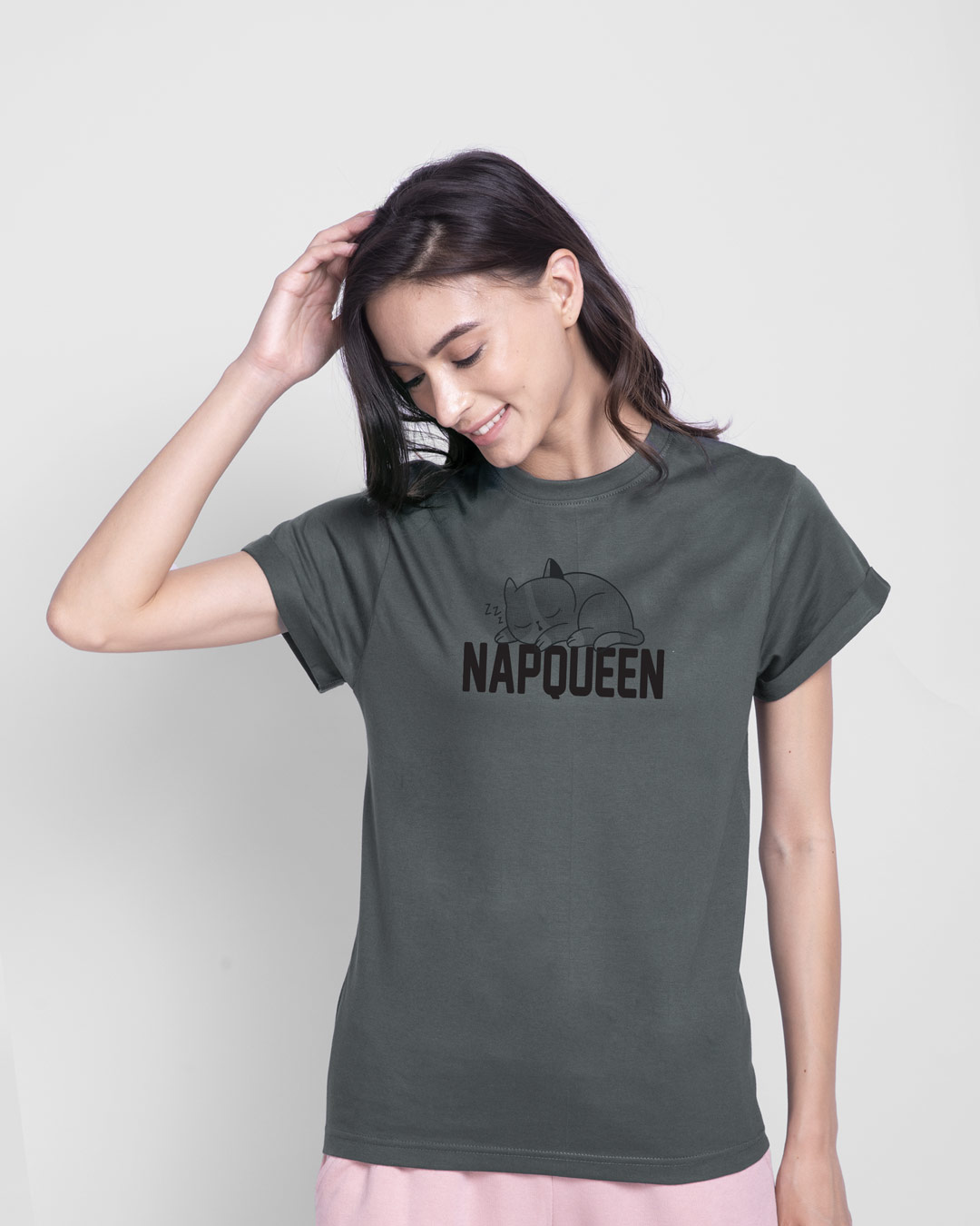 Shop Napqueen Kitty Boyfriend T-Shirt Nimbus Grey-Back