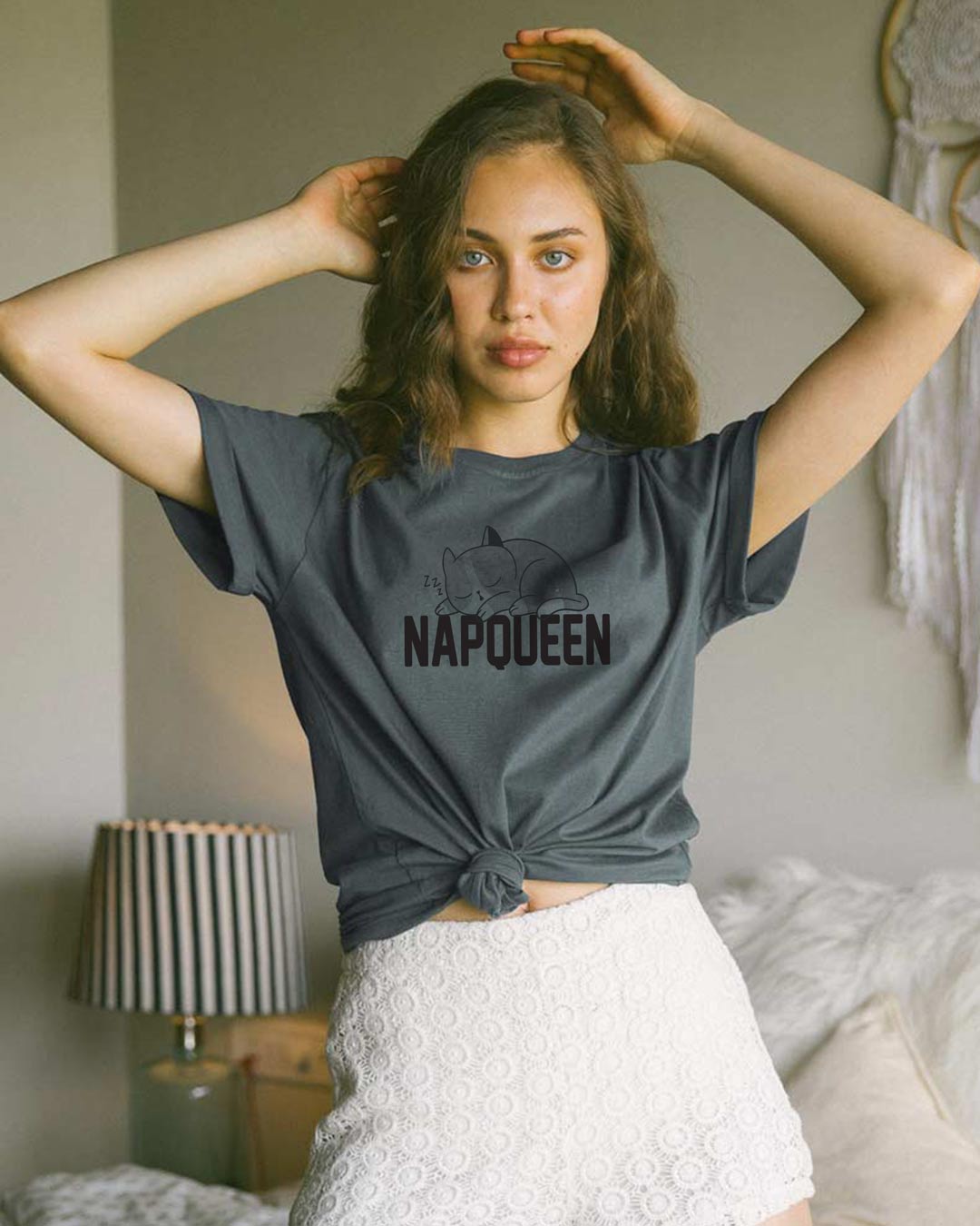 

Napqueen Kitty Boyfriend T-Shirt Nimbus Grey Women' Printed Boyfriend T-Shirts Bewakoof.com