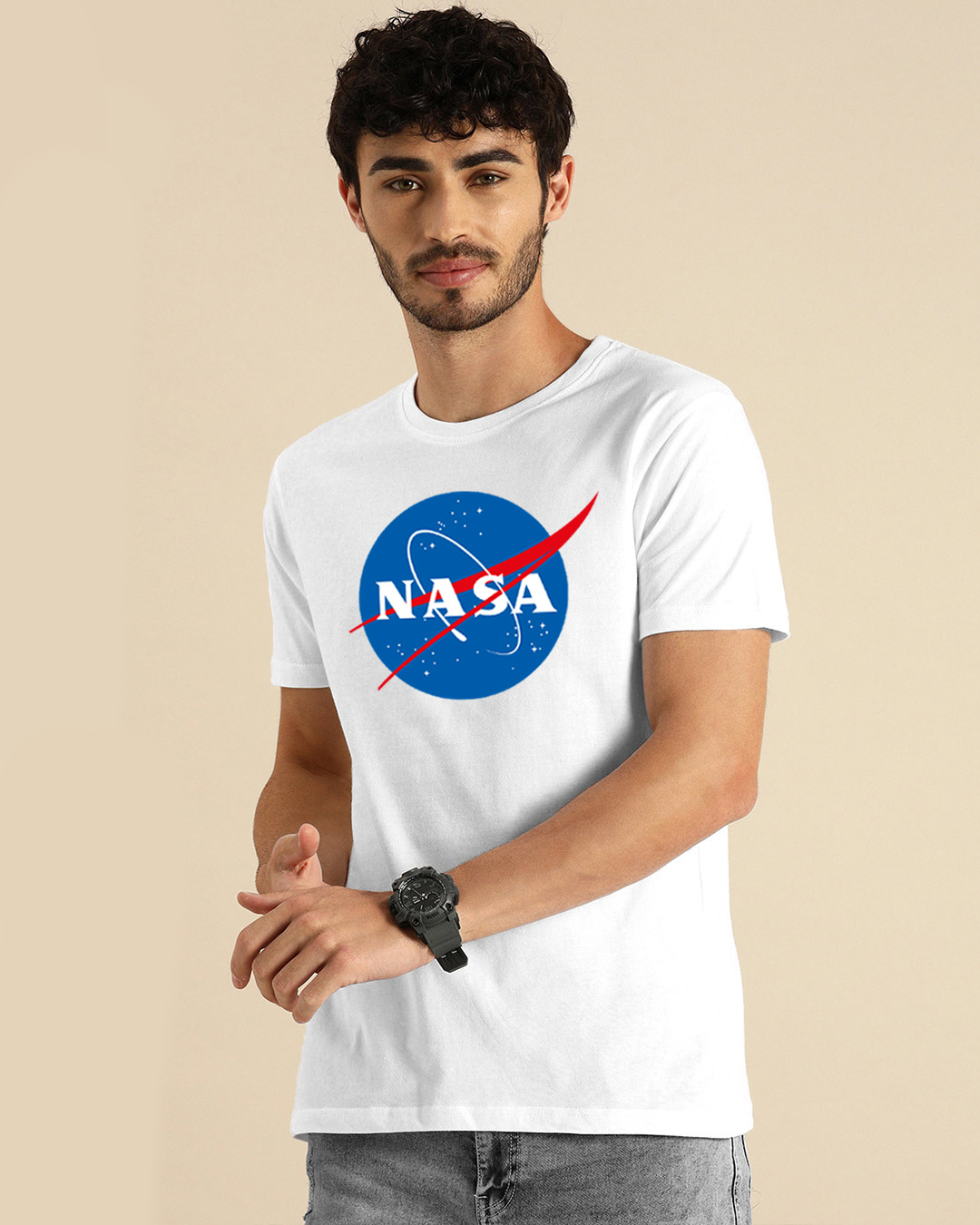 Buy NASA Meatball Logo Half Sleeve T-shirt for Men white Online at Bewakoof
