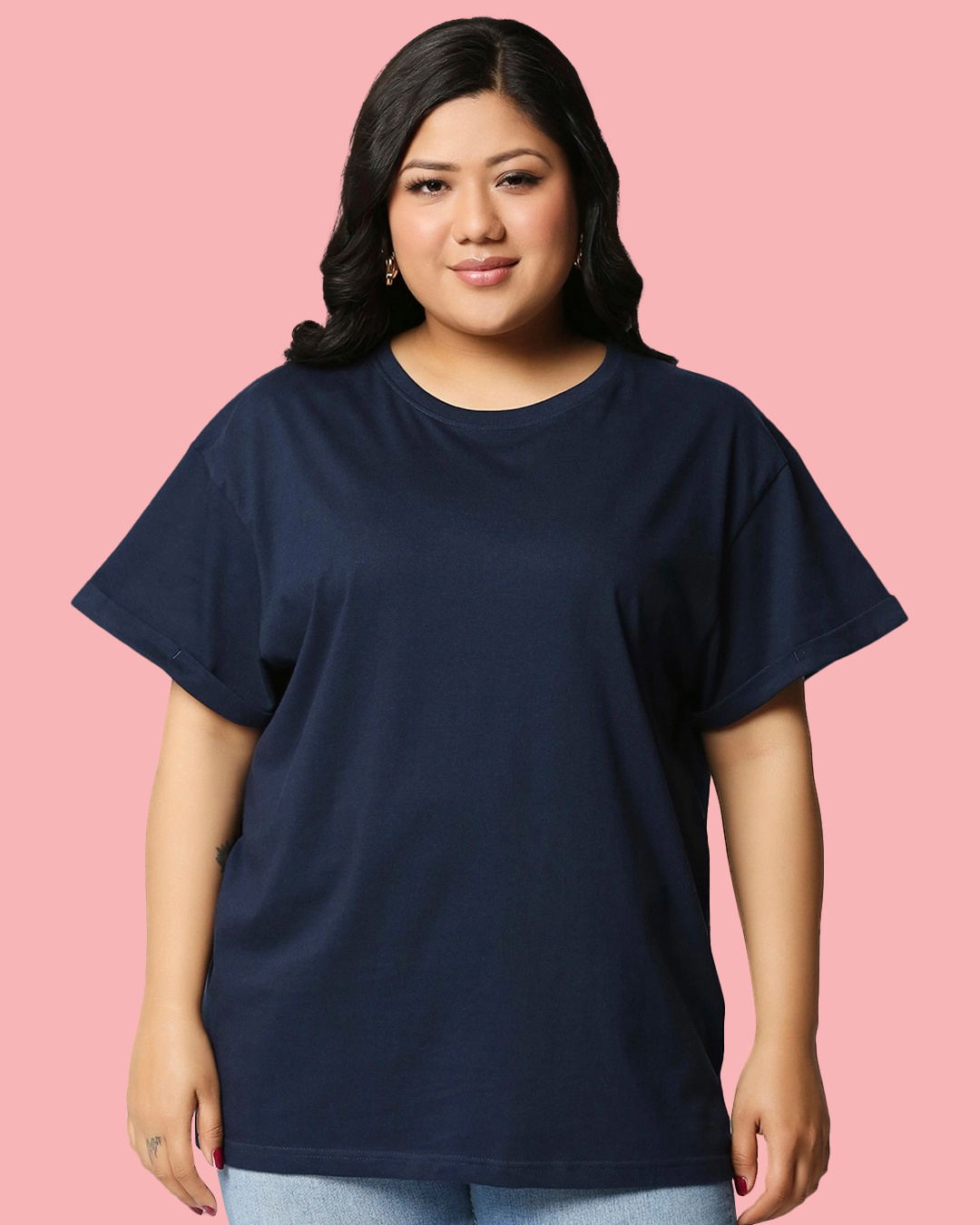 Buy Women's Navy Blue Plus Size Boyfriend T-shirt Online at Bewakoof