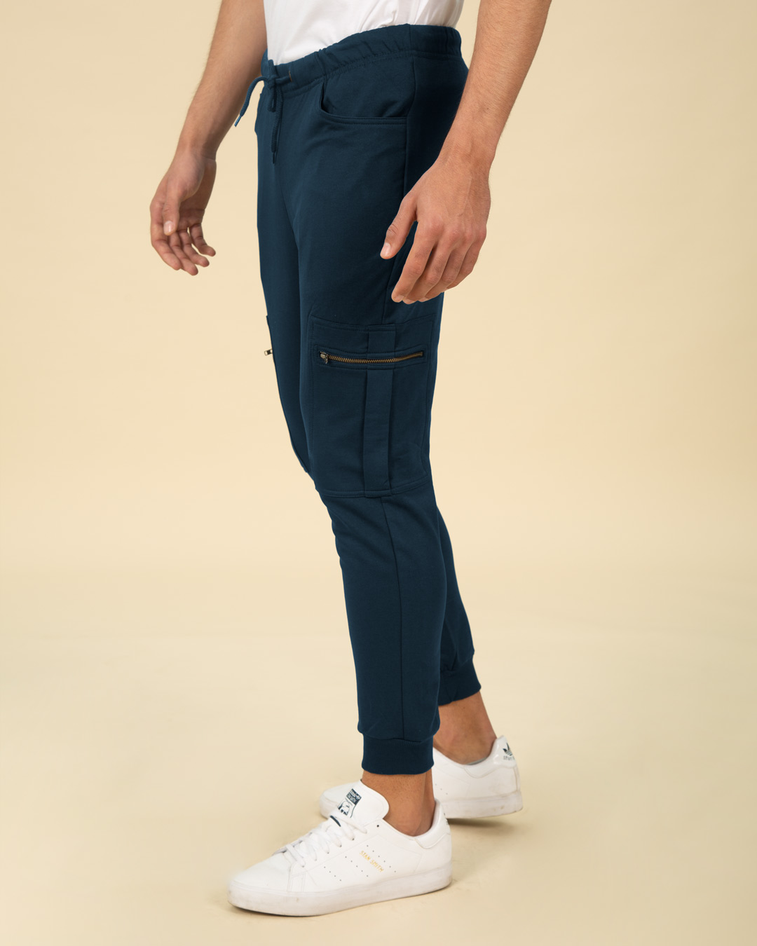 Shop Navy Blue Casual Cargo Zipper Joggers-Back