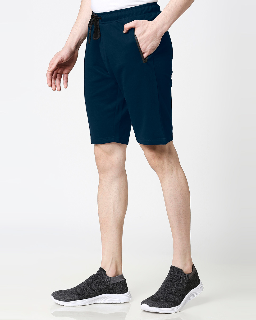 Shop Navy Blue Casual Shorts With Zipper-Back