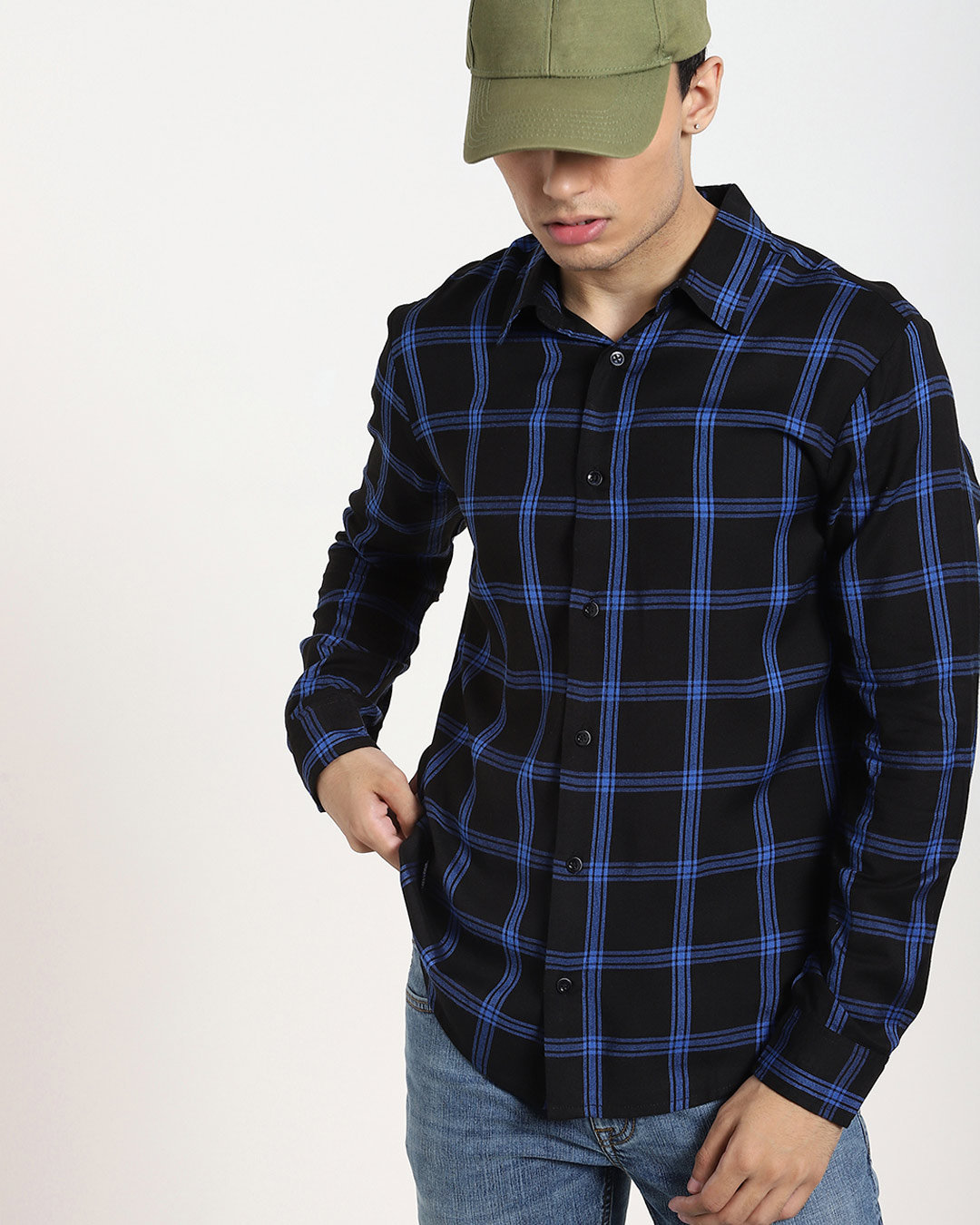 Shop Navy Blue Checks Casual Full Sleeve Shirt-Back