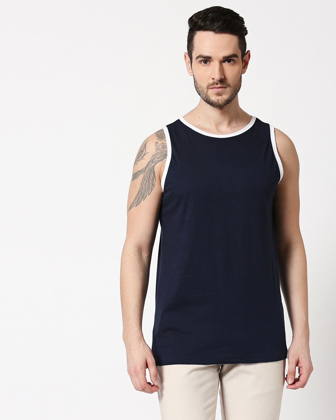 Shop Men's Blue Contrast Binding Vest-Back