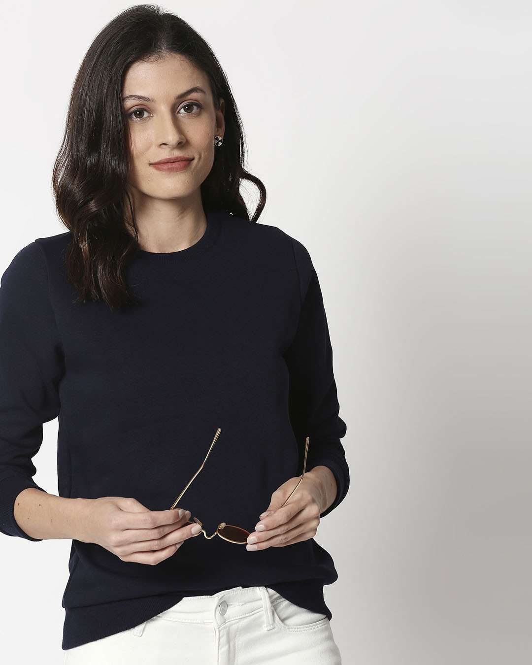 

Navy Blue Fleece Sweater Women' Plain Fleece Sweater Bewakoof.com