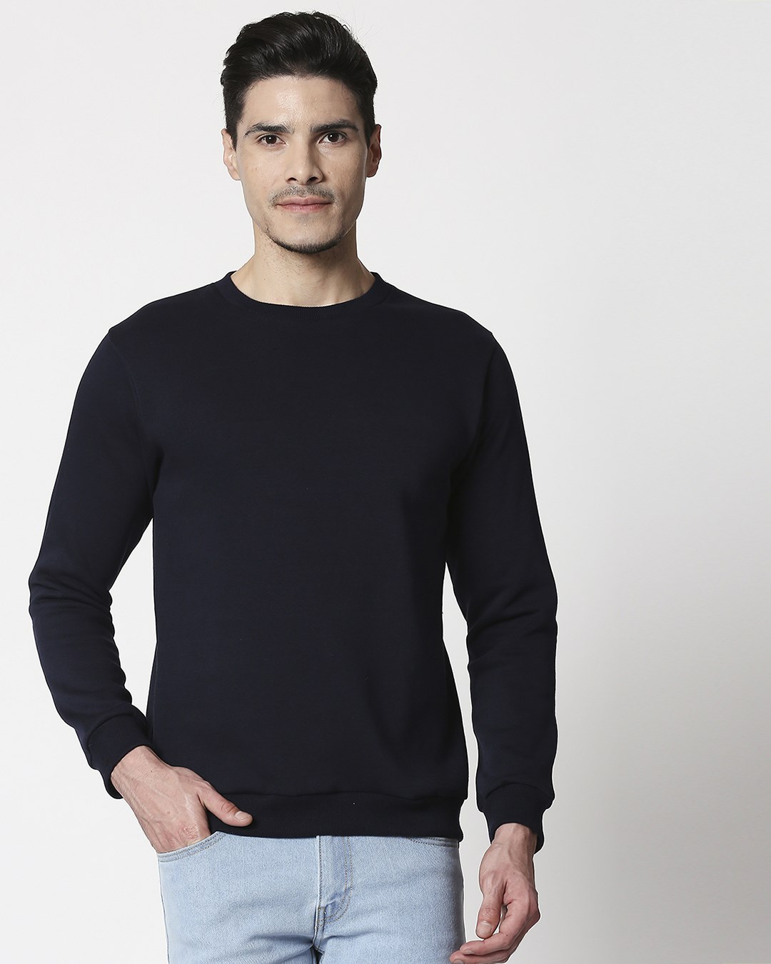 Shop Navy Blue Fleece Sweatshirt-Back