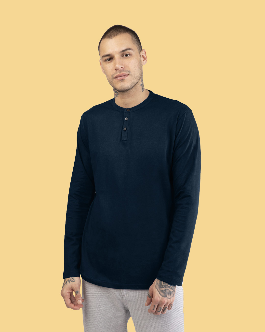 Buy Navy Blue Full Sleeve Henley TShirt Online at Bewakoof