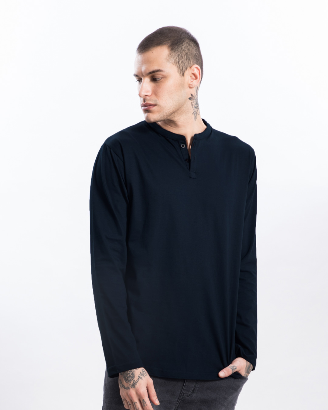 Buy Navy Blue Henley Full Sleeve TShirt for Men blue Online at Bewakoof