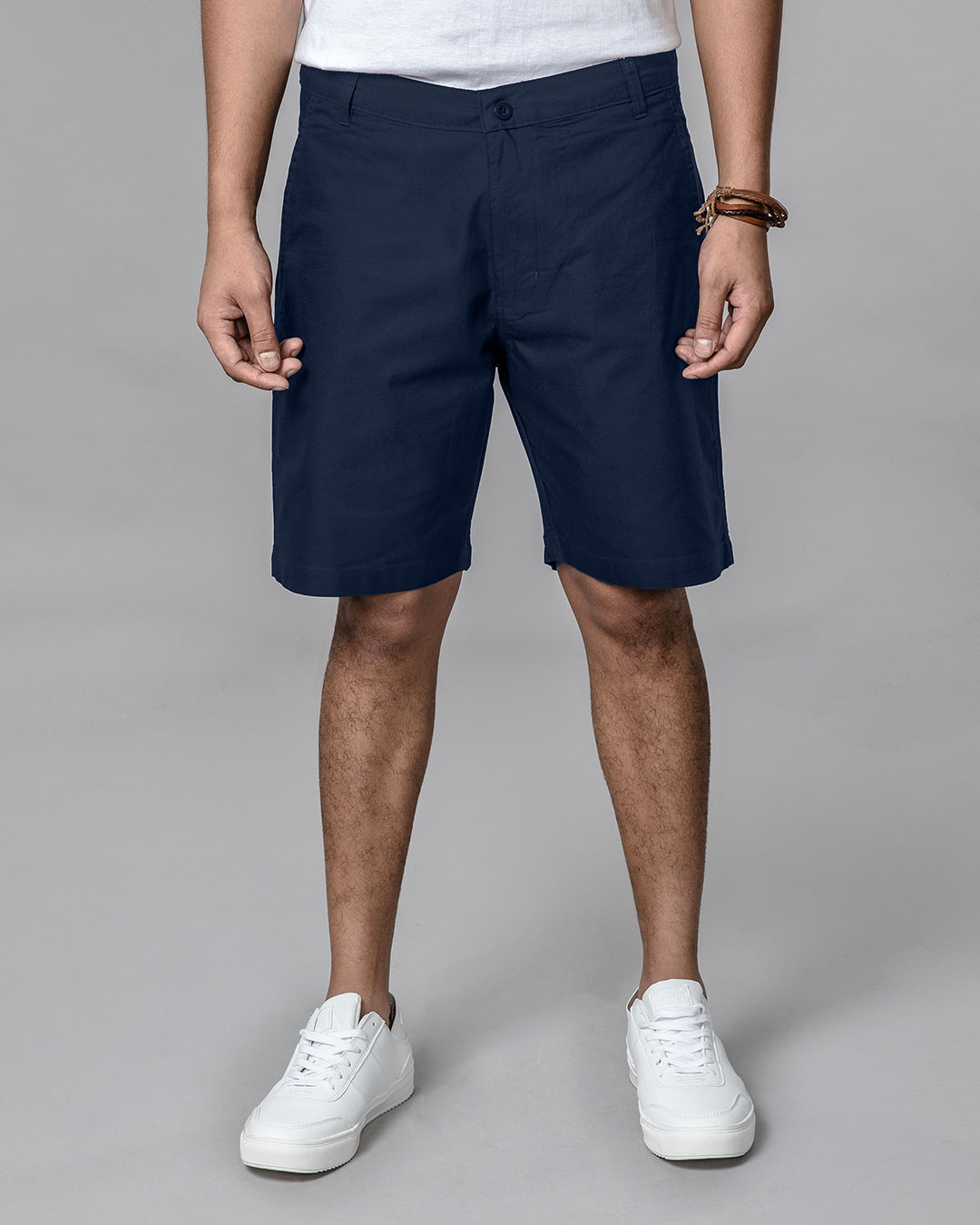Shop Navy Blue Lightweight Slim Oxford Shorts-Back
