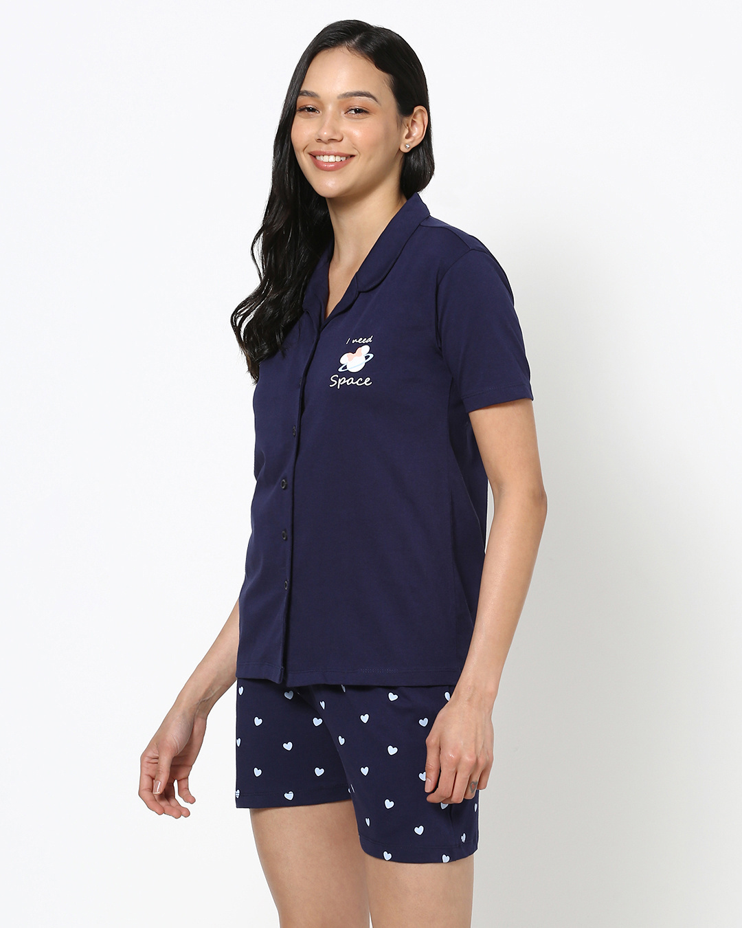 Shop Navy Blue lounge Shirt With Short set-Back