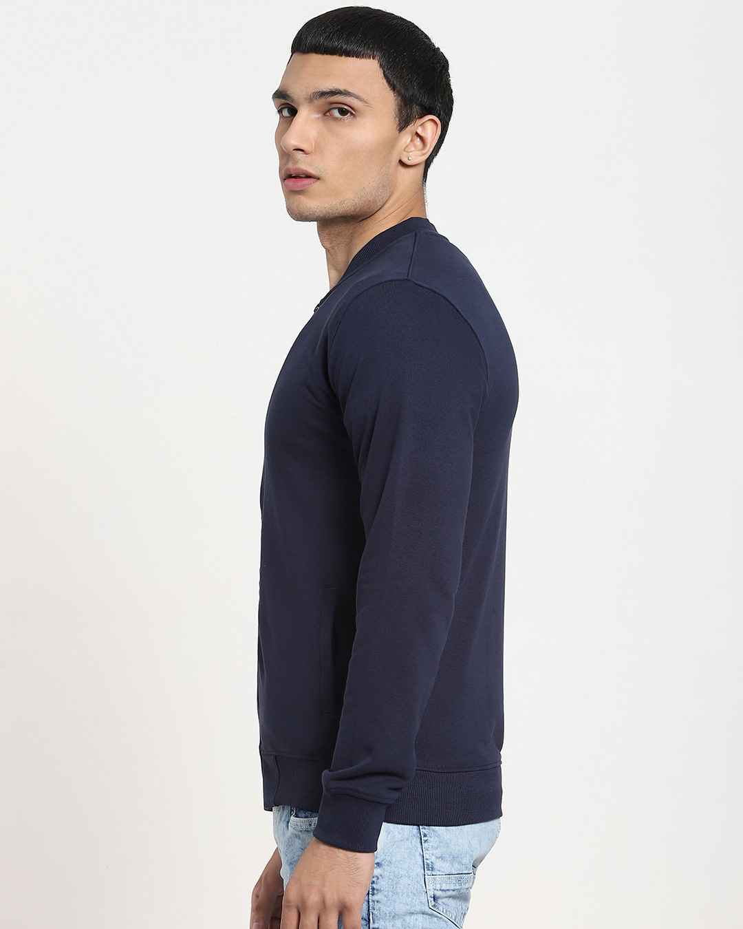 Shop Navy Blue Plus Size Zipper Sweatshirts-Back